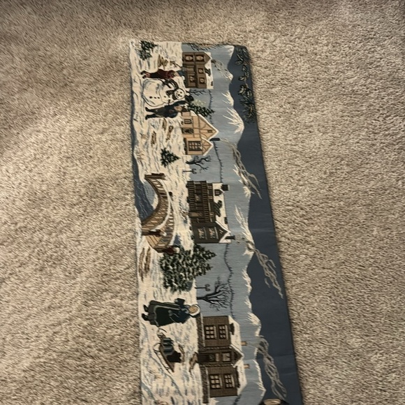 Vintage Tapestry Christmas Village Carolers 72" Table Runner EUC - Picture 5 of 5